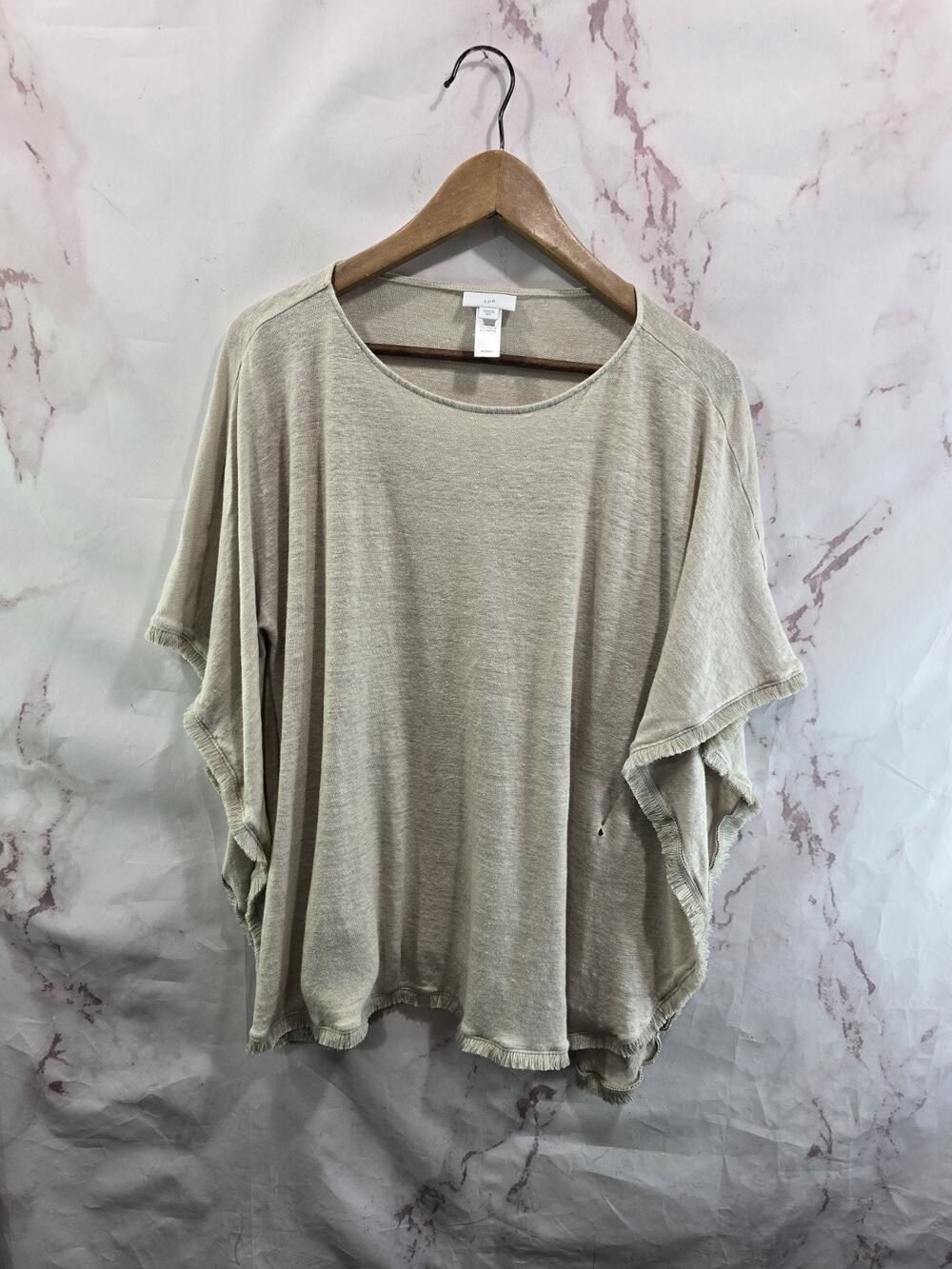 J Jill Poncho Womens Medium Large Linen Swim Cover Up Sweater Shawl Fringe Boho